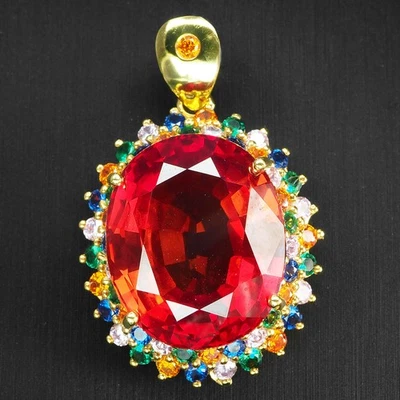 Colgantes de oro de 24 quilates de plata de ley 925 brillante atardecer zafiro naranja 28,50 quilates Foto 1 de 4