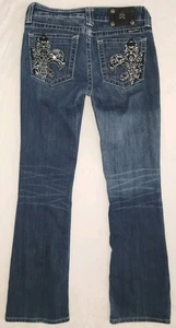 Miss Me Jeans JP5005-6L Boot Cut Low Rise Stretch Size 28 (28x32) Fleur-De-Lis - Picture 1 of 8