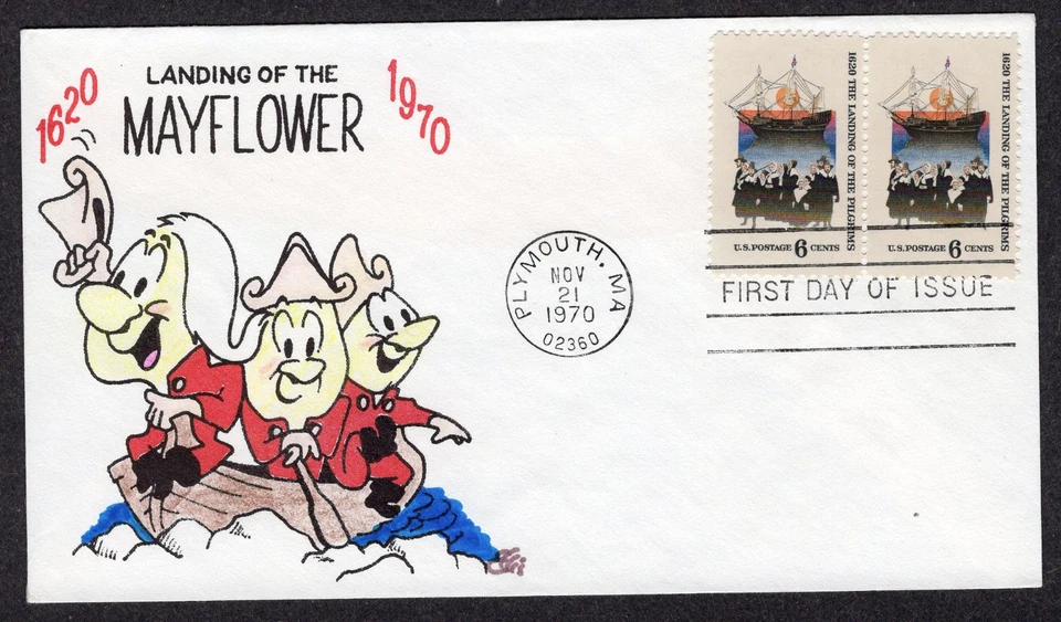1970 LANDING OF MAYFLOWER 300th (1420) Pair - Ellis Animated H/P FDC QP285 - Image 1 of 1