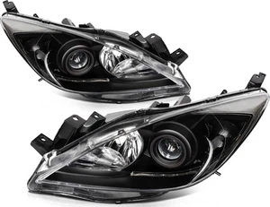 Left Right Headlights Assembly For 2010-2013 Mazda 3 (5-Speed) Black Housing - Picture 1 of 9