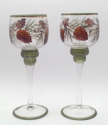 Yankee Candle 8.75" Tall Stem Votive Holders Crackle Glass Pinecones Set of 2 - Image 1 of 4