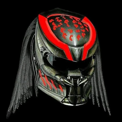 Casco Predator Personalizado Negro Rojo Fuego Para Moto (APROBADO DOT/ECE) Foto 1 de 2