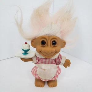 Vintage Russ Troll Puppe rosa Haare Kellnerin mit Tablett & Eis Eis  - Bild 1 von 5