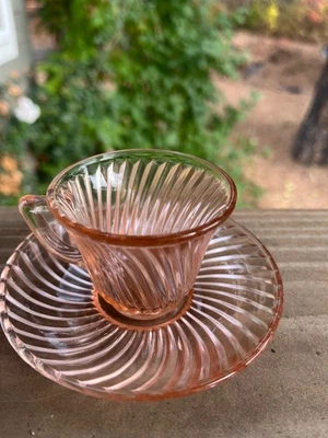 Vintage Federal Glass DIANA Pink Demitasse Cup and Saucer - Image 1 of 2