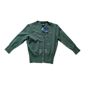 Apostrophe Sweater Womens Small Petite (6-8) Green Embellished 1/2 Sleeve NWT - Picture 1 of 10