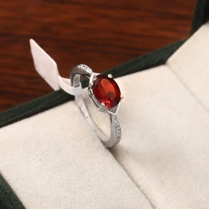 Natural Red Garnet Oval Cut Ring 925 Sterling Silver Engagement Jewelry Gift - Picture 1 of 12