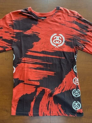 Y2K Stussy T Shirt Men’s Size Small Rare SS Red & Black Front & Back AOP - Image 1 of 4