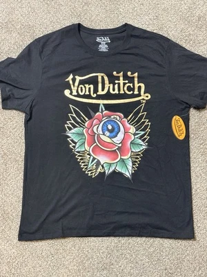 Von Dutch Men’s Graphic Black Vintage Style Gold Logo T-Shirt Sz XL NEW 86947 - Image 1 of 4