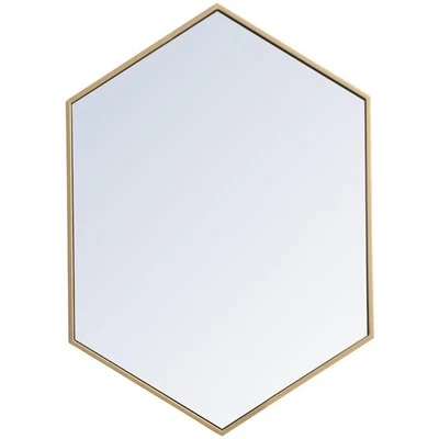 Pemberly Row 34" x 24" Hexagonal Metal Frame Mirror in Brass - Image 1 of 4