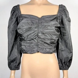 J. Crew Damenbluse neu mit Etikett Größe 6 schwarz gerafftes Puffärmel bauchfreies Oberteil - Bild 1 von 9