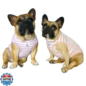 iChoue 2 Stück Französische Bulldogge gestreifte Shirts 100 % atmungsaktiv Baumwolle Tanktops Ve - Bild 1 von 5