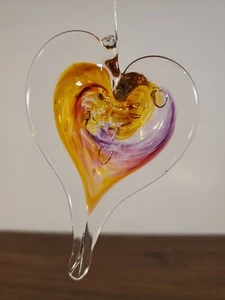 Handblown Art Glass Heart Shaped Ornament Suncatcher Signed Luke Adams Valentine - Picture 1 of 7