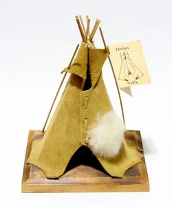 Running Horse Trading Co Native Indian Tipi Genuine Leather On Wooden Base 9.5" - Picture 1 of 7
