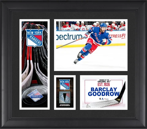 Barclay Goodrow Rangers FRMD 15" x 17" Player Collage with a Piece of GU Puck Cover