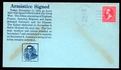 US 1918 VICTORY CANCEL ON ARMISTICE SIGNED DATE NOV. 11, 1918 WHICH ENDED WWI - Image 1 of 2