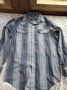 Camisa Vaquera Occidental Vintage Perla A Presión Blanca Caballo Gris Cuadros Rayas Grandes  - Imagen 1 de 7