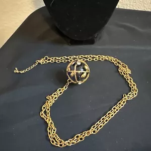 Vintage Blue Ball Gold Tone Necklace - Picture 1 of 9
