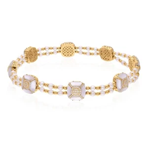 Mother of Pearl SI/H Pave Diamond Choker Beaded Necklace 18k Yellow Solid Gold - Picture 1 of 11