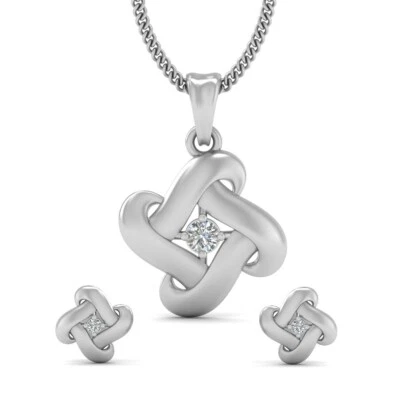 Conjunto de aretes colgantes Love Knot diamantes de laboratorio oro blanco de 14 k joyería de boda nupcial Foto 1 de 4