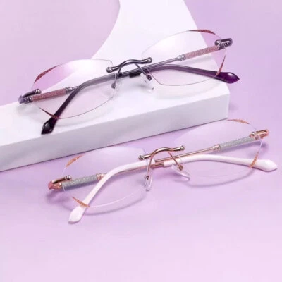 Gafas de lectura brillantes sin montura anti-luz azul mujeres personalidad bling lectores Foto 1 de 4