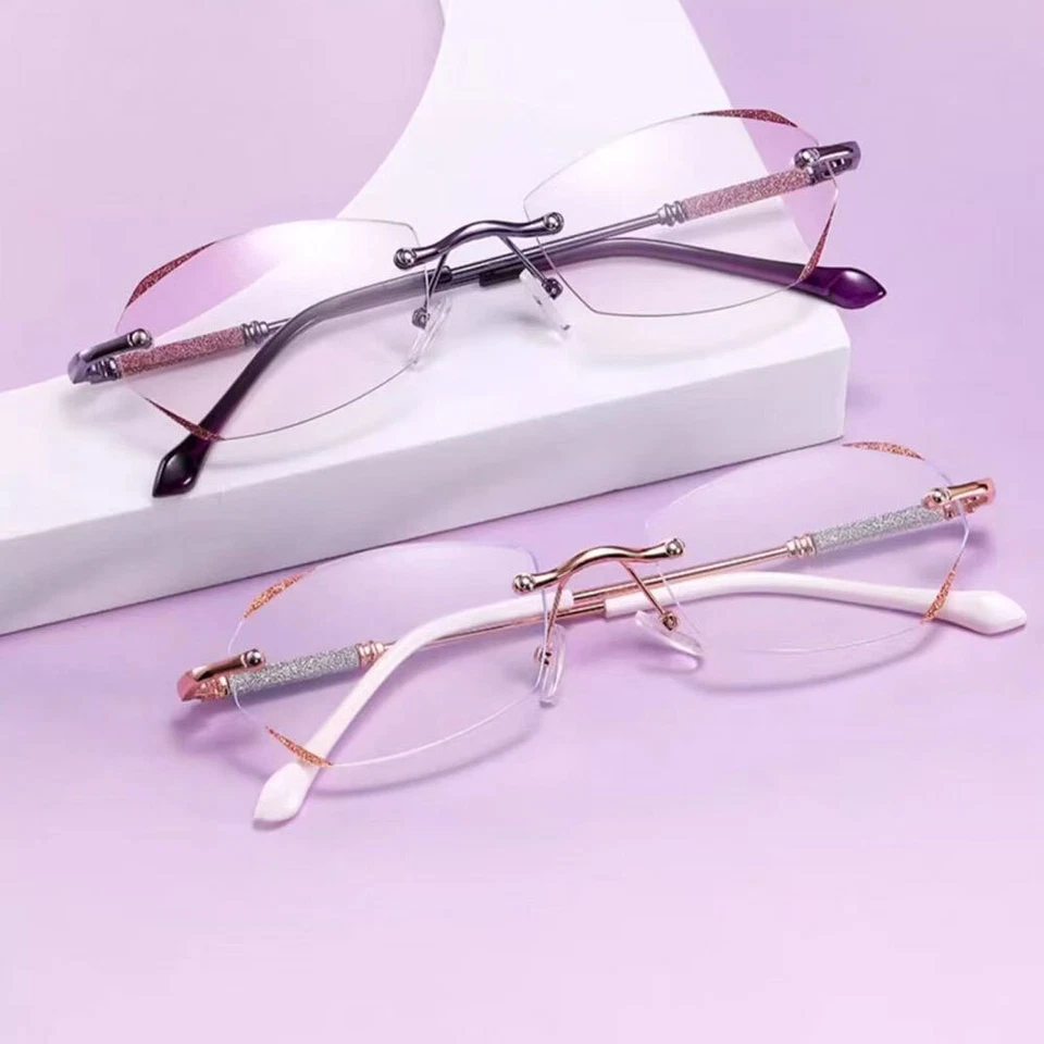 Gafas de lectura brillantes sin montura anti-luz azul mujeres personalidad bling lectores Foto 1 de 4