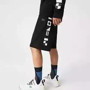 Pantaloncini corti uomo neri Lacoste taglia 7 (FRANCIA)-XXL elastico in vita logo stampa riflettente - Foto 1 di 13