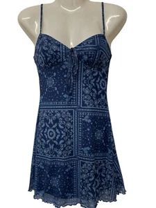 Shein Womens Blue Paisley V-Neck Spaghetti Strap Lined Short Mini Dress Size XS - Picture 1 of 16