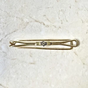 14K Antique Tie Clip - Diamond Tie Bar - Yellow Gold Tie Clip - Gold Tie Bar - Picture 1 of 10