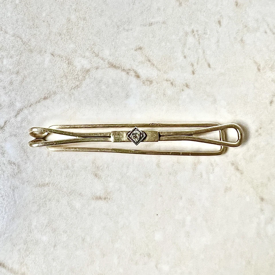Clip de corbata antiguo 14K - Barra de corbata de diamante - Clip de corbata de oro amarillo - Barra de corbata de oro Foto 1 de 4