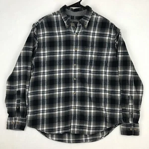 Eddie Bauer Flannel Plaid Button Down Shirt Mens Size Medium Black Long Sleeve - Picture 1 of 10