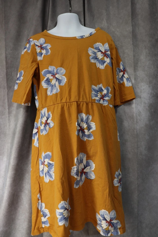 Vestido Camisa Manga Corta Mostaza Azul Marino Antiguo Jóvenes Niñas Estampado Floral Talla Grande Foto 1 de 3