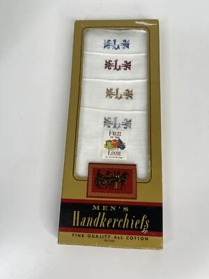 Fruit Of The Loom 4 Pañuelos Para Hombre De Colección Todo Algodón Blanco Monograma L Nuevo en Paquete Foto 1 de 4