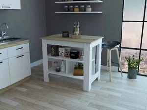 Brooklyn Antibacterial Kitchen Island White - Pine with 3 uncovered shelves - Picture 1 of 11