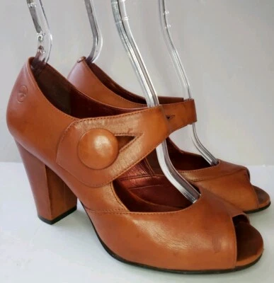 Bronx Rita Womens 6.5 Cognac Mary Jane Peep Toe Pumps Heels Brazil - Image 1 of 4