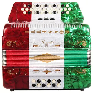 Rossetti 34 Button Accordion 12 Bass 3 Switches GCF Mexican Flag - Picture 1 of 4