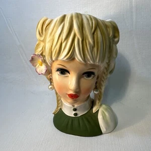 Vintage Rubens Lady Head Vase 4137 Teen Braids Pearls Flower Japan HTF - Picture 1 of 6