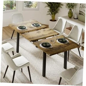 63" Extendable Kitchen Table, Modern Farmhouse Dining Table for 4 Rustic Brown - Picture 1 of 8