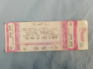 5-20-93 1993 SUICIDAL TENDENCIES Vtg Concert Ticket Stub Warfield San Fransisco - Picture 1 of 2