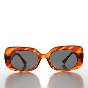 Mod Rectangular Brown Tortoise Vintage Sunglasses Green Lens -Tuttie - Picture 1 of 3