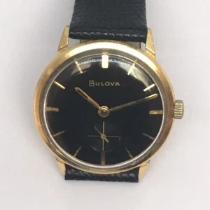 Reloj de pulsera suizo Bulova oro liso 18k esfera negra todo original para caballeros - Imagen 1 de 8