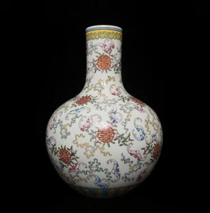 38 CM Yongzheng signierte chinesische Famille Rose Vase mit Pfirsich - Bild 1 von 12