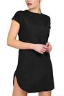 Women Ladies Round Neck Top Pullover Curved Hem Solid Tunic T Shirt Summer Dress
