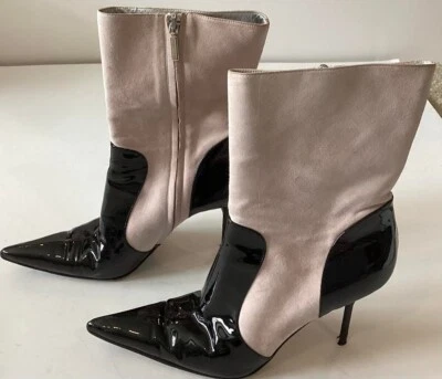 Prada Cowboy Boots with Black Patent Leather & Pink Suede, Women's 8 - Image 1 of 4