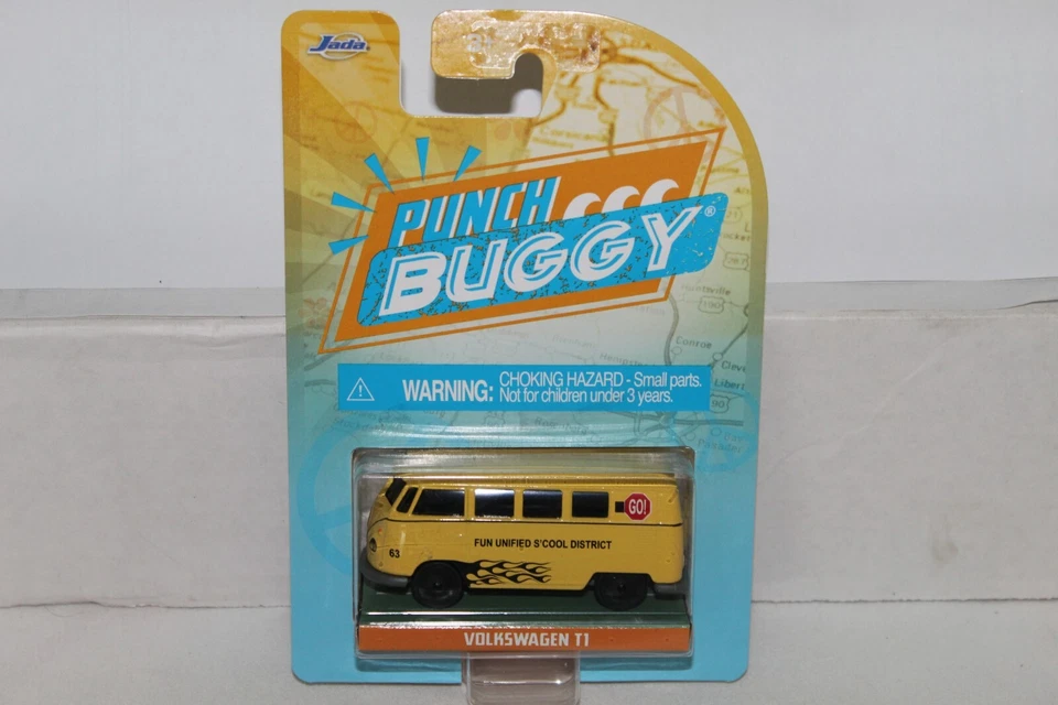 JADA Punch Buggy Volkswagen T1 Bus Yellow W/Flames "Fun Unified S'Cool District" - Image 1 of 1