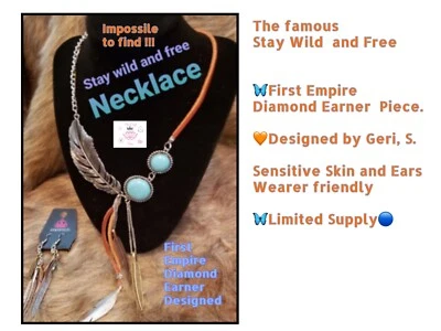 PAPARAZZI  🦄 STAY WILD &  FREE🦄 LEATHER FEATHER TURQ NECKLACE ~ EMPIRE 💎~ NWT - Image 1 of 4