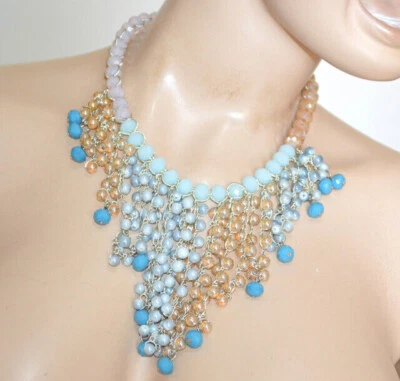 Halskette Halsband Frau Damen Türkis Bernstein Mehrfarbige Anhänger Choker P33 - Bild 1 von 4
