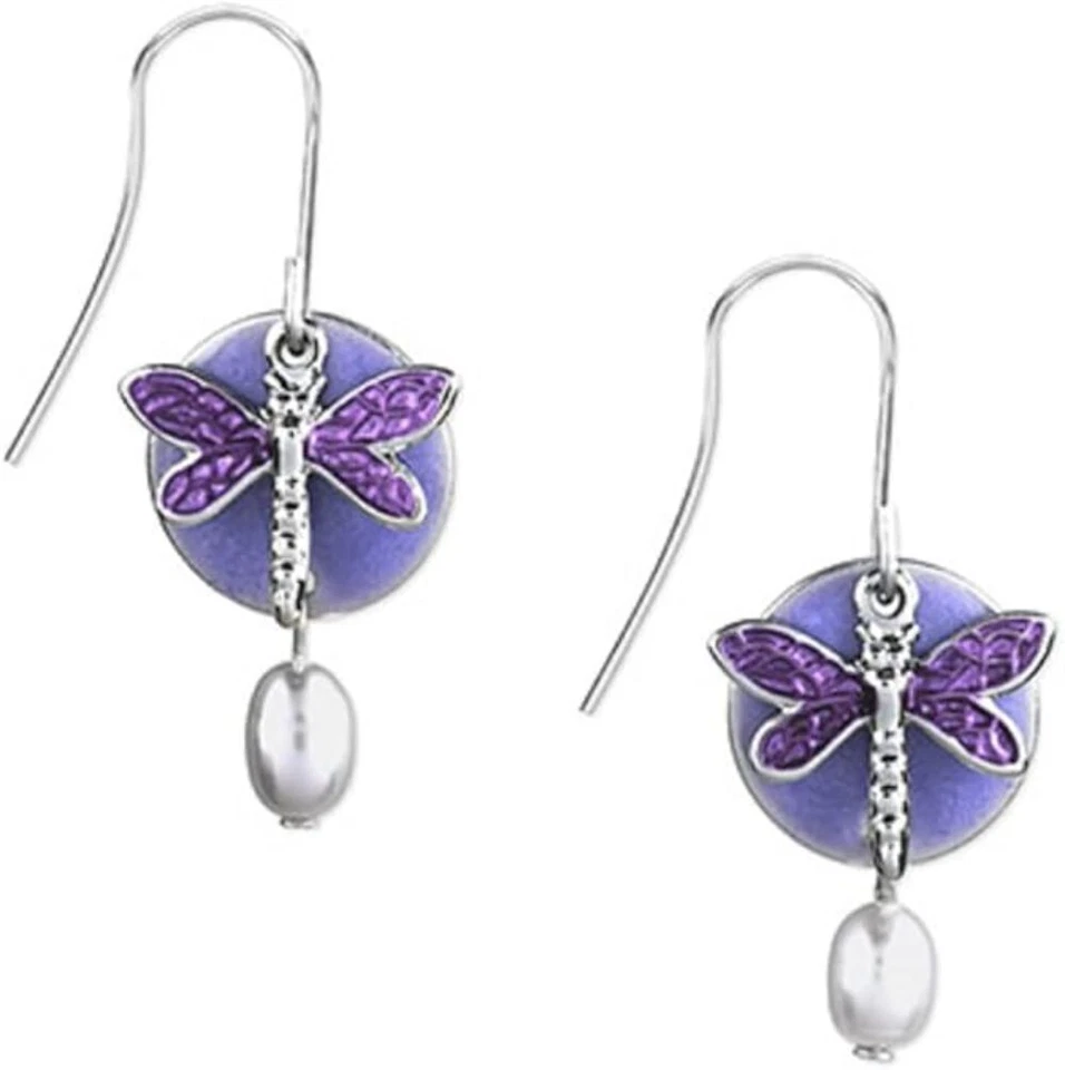 Pendiente Bosque Plateado Libélula Púrpura Cuelga en Capas - NE-0008A Foto 1 de 1