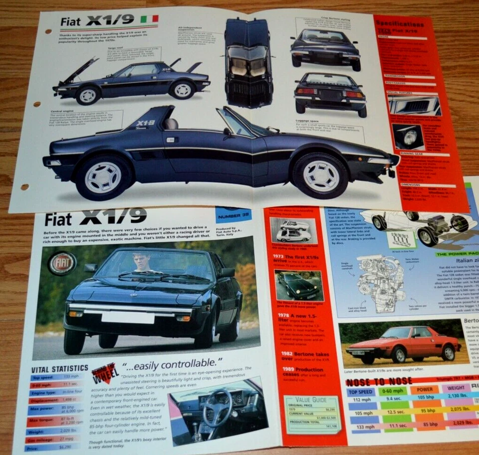 1979 Fiat X1/9 1500 Specs Info Original Poster Brochure Vintage 79 X19 X 1/9 - Image 1 of 1