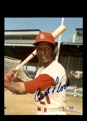 Foto autógrafa firmada por ADN de Curt Flood PSA 8x10 Cardinals Foto 1 de 2