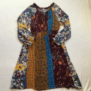 ODDI Boho Patchwork Floral Print Long Sleeve Maxi Bohemian Women 2XL - Picture 1 of 7